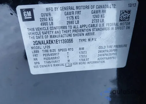 2014 Chevrolet Equinox Ls из США, поврежденный, VIN 2GNALAEK1E1139066